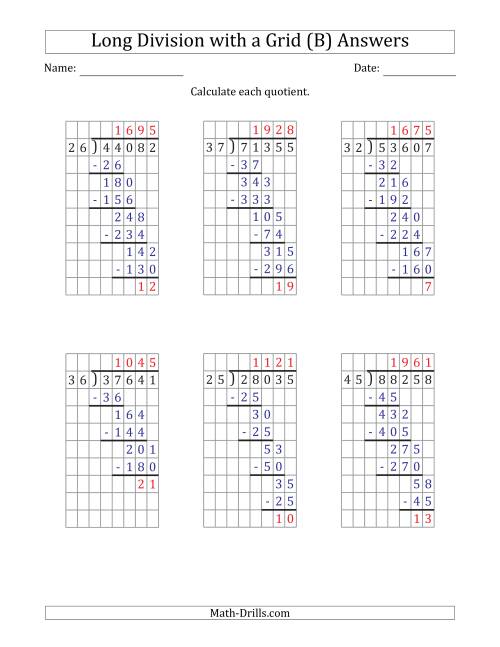 The 5-Digit by 2-Digit Long Division with Remainders with Grid Assistance and Prompts (B) Math Worksheet Page 2
