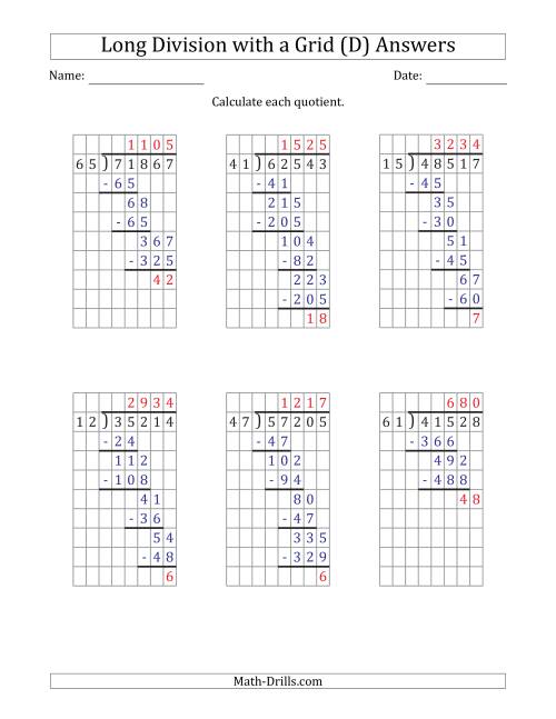 The 5-Digit by 2-Digit Long Division with Remainders with Grid Assistance and Prompts (D) Math Worksheet Page 2