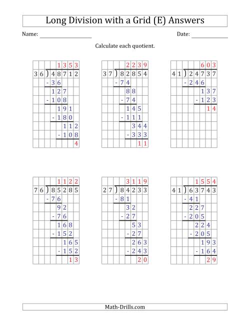 The 5-Digit by 2-Digit Long Division with Remainders with Grid Assistance and Prompts (E) Math Worksheet Page 2