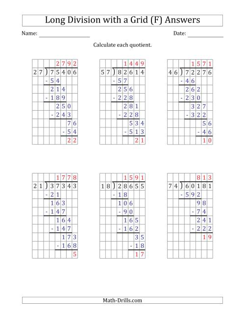 The 5-Digit by 2-Digit Long Division with Remainders with Grid Assistance and Prompts (F) Math Worksheet Page 2