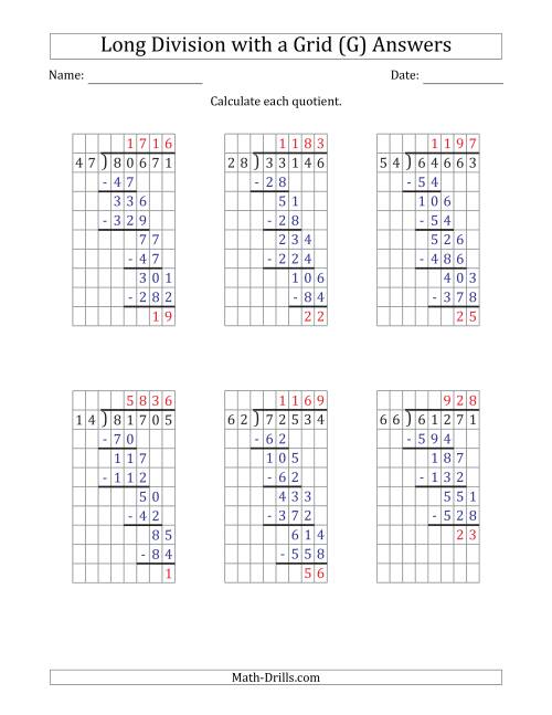The 5-Digit by 2-Digit Long Division with Remainders with Grid Assistance and Prompts (G) Math Worksheet Page 2