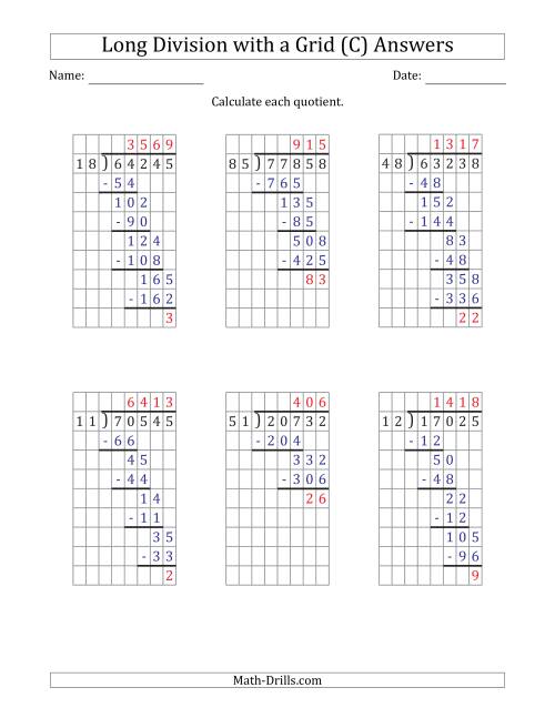 The 5-Digit by 2-Digit Long Division with Remainders with Grid Assistance (C) Math Worksheet Page 2