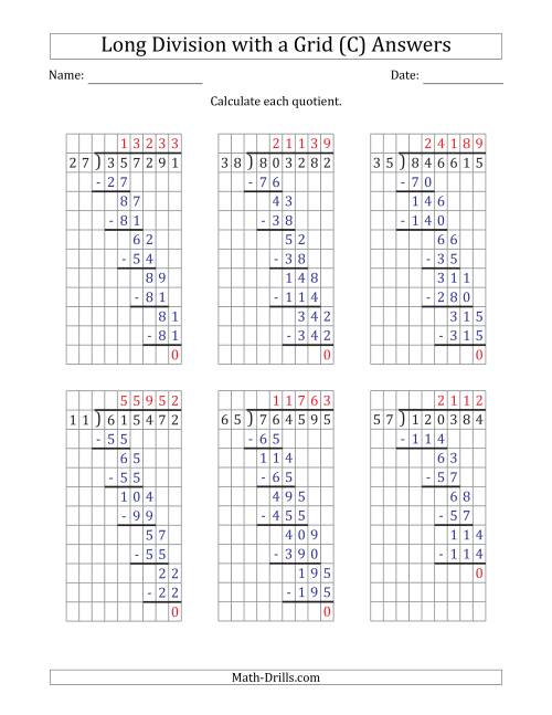 The 6-Digit by 2-Digit Long Division with Grid Assistance and NO Remainders (C) Math Worksheet Page 2