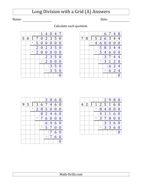 The 6-Digit by 2-Digit Long Division with Grid Assistance and NO Remainders (Old) Math Worksheet Page 2
