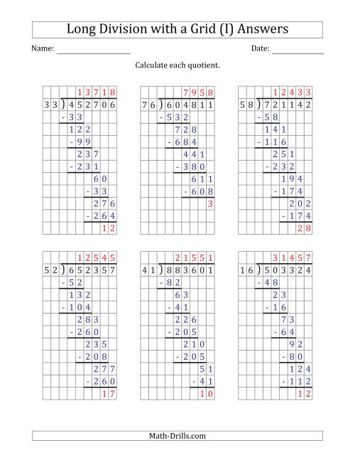 The 6-Digit by 2-Digit Long Division with Remainders with Grid Assistance and Prompts (I) Math Worksheet Page 2