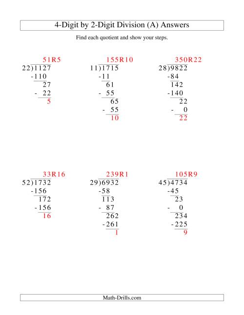 The Dividing a 4-Digit Dividend by a 2-Digit Divisor and Showing Steps (Old) Math Worksheet Page 2