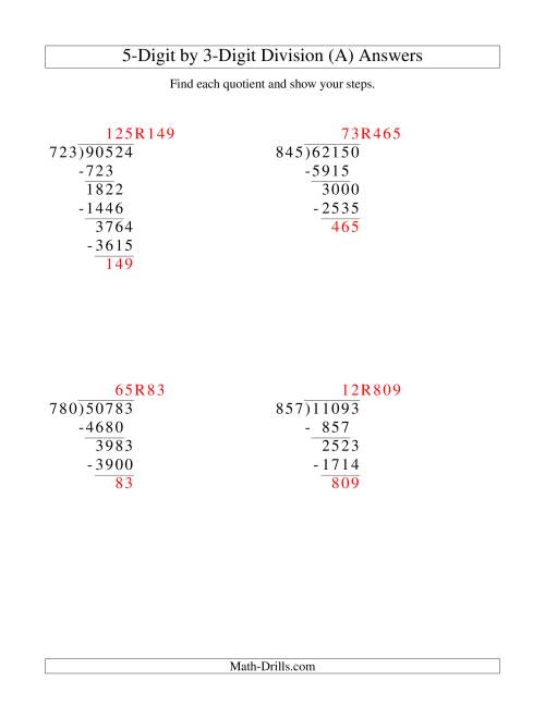 The Dividing a 5-Digit Dividend by a 3-Digit Divisor and Showing Steps (Old) Math Worksheet Page 2