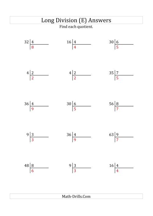 The European Long Division with a 1-Digit Divisor and a 1-Digit Quotient with No Remainders (E) Math Worksheet Page 2
