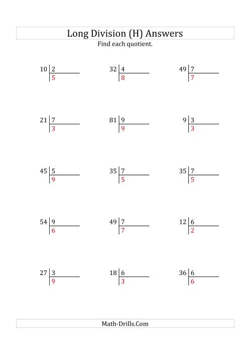 The European Long Division with a 1-Digit Divisor and a 1-Digit Quotient with No Remainders (H) Math Worksheet Page 2