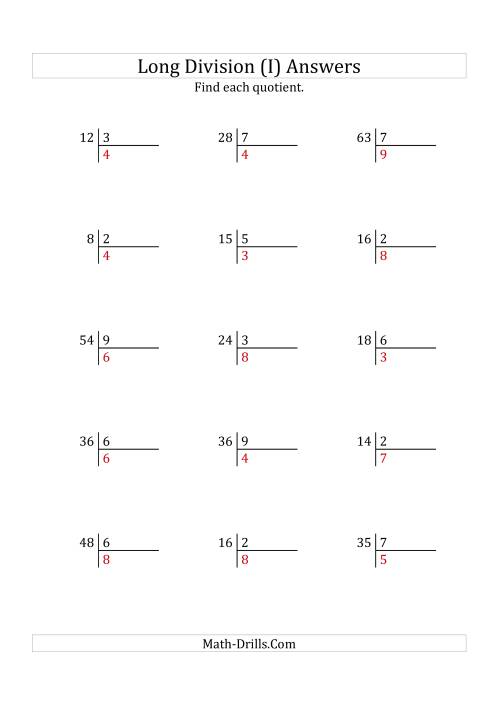 The European Long Division with a 1-Digit Divisor and a 1-Digit Quotient with No Remainders (I) Math Worksheet Page 2