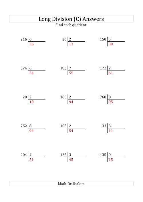 The European Long Division with a 1-Digit Divisor and a 2-Digit Quotient with No Remainders (C) Math Worksheet Page 2