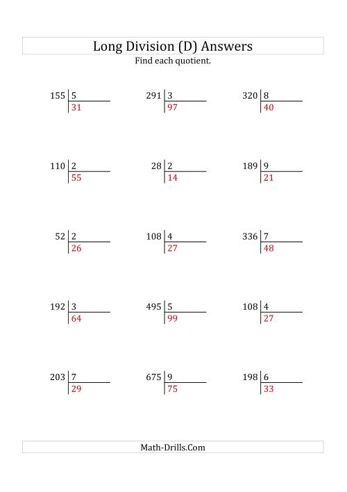 The European Long Division with a 1-Digit Divisor and a 2-Digit Quotient with No Remainders (D) Math Worksheet Page 2
