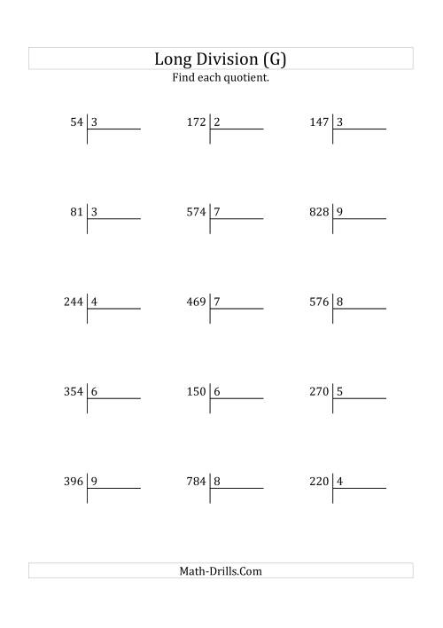 The European Long Division with a 1-Digit Divisor and a 2-Digit Quotient with No Remainders (G) Math Worksheet