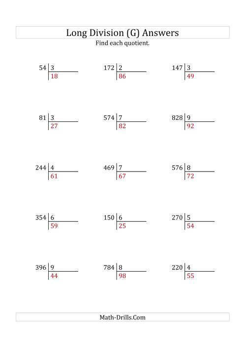 The European Long Division with a 1-Digit Divisor and a 2-Digit Quotient with No Remainders (G) Math Worksheet Page 2