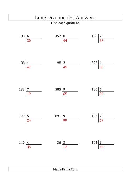 The European Long Division with a 1-Digit Divisor and a 2-Digit Quotient with No Remainders (H) Math Worksheet Page 2