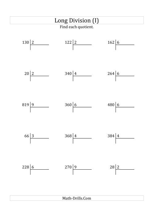 The European Long Division with a 1-Digit Divisor and a 2-Digit Quotient with No Remainders (I) Math Worksheet