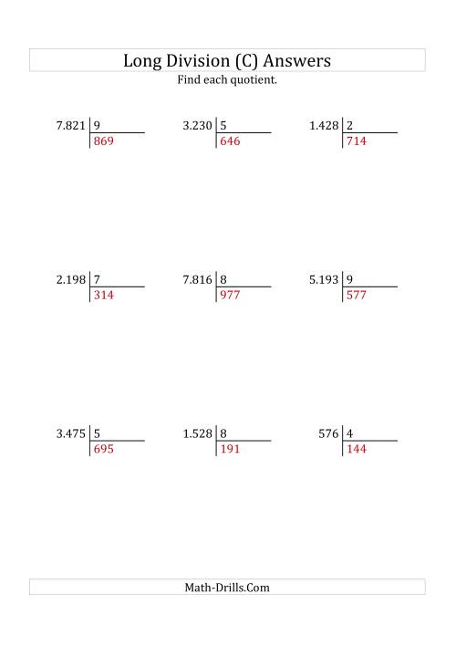 The European Long Division with a 1-Digit Divisor and a 3-Digit Quotient with No Remainders (C) Math Worksheet Page 2