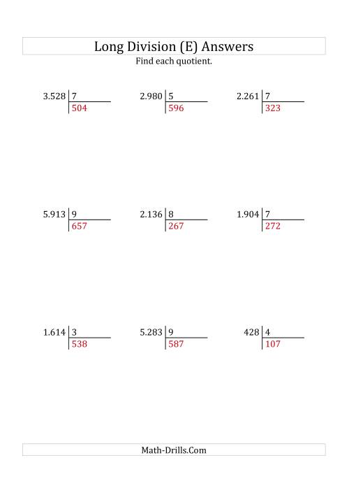 The European Long Division with a 1-Digit Divisor and a 3-Digit Quotient with No Remainders (E) Math Worksheet Page 2