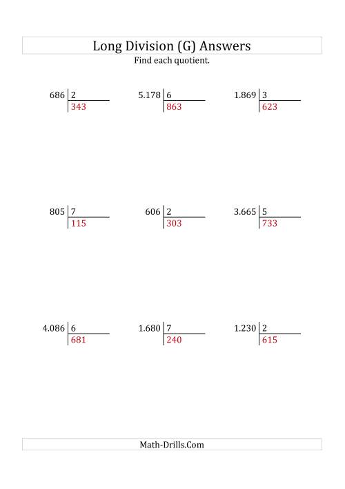 The European Long Division with a 1-Digit Divisor and a 3-Digit Quotient with No Remainders (G) Math Worksheet Page 2