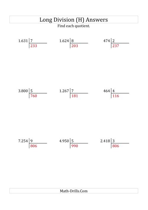 The European Long Division with a 1-Digit Divisor and a 3-Digit Quotient with No Remainders (H) Math Worksheet Page 2