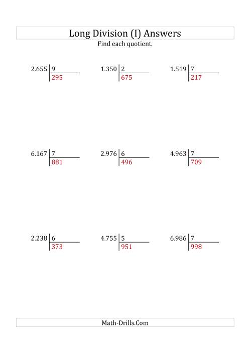 The European Long Division with a 1-Digit Divisor and a 3-Digit Quotient with No Remainders (I) Math Worksheet Page 2