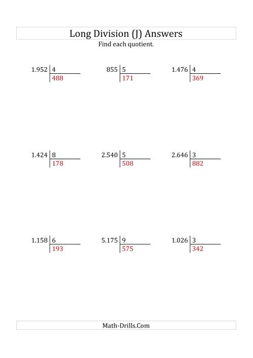 The European Long Division with a 1-Digit Divisor and a 3-Digit Quotient with No Remainders (J) Math Worksheet Page 2