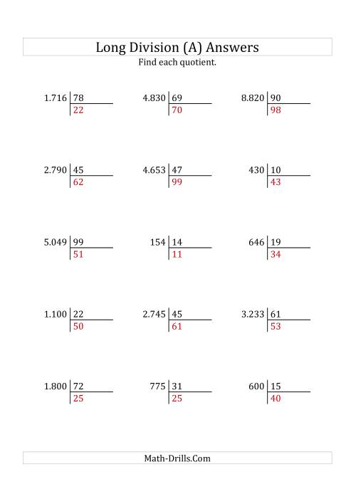The European Long Division with a 2-Digit Divisor and a 2-Digit Quotient with No Remainders (A) Math Worksheet Page 2