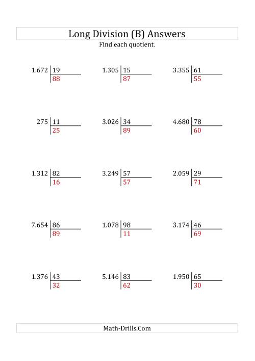 The European Long Division with a 2-Digit Divisor and a 2-Digit Quotient with No Remainders (B) Math Worksheet Page 2