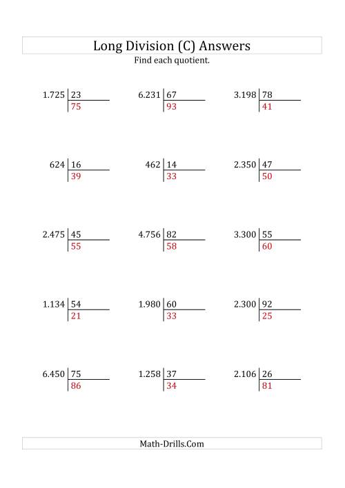 The European Long Division with a 2-Digit Divisor and a 2-Digit Quotient with No Remainders (C) Math Worksheet Page 2
