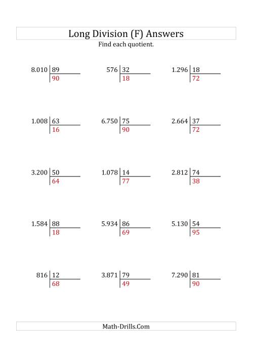 The European Long Division with a 2-Digit Divisor and a 2-Digit Quotient with No Remainders (F) Math Worksheet Page 2