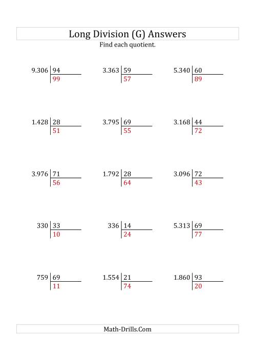 The European Long Division with a 2-Digit Divisor and a 2-Digit Quotient with No Remainders (G) Math Worksheet Page 2
