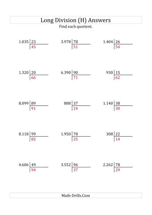 The European Long Division with a 2-Digit Divisor and a 2-Digit Quotient with No Remainders (H) Math Worksheet Page 2