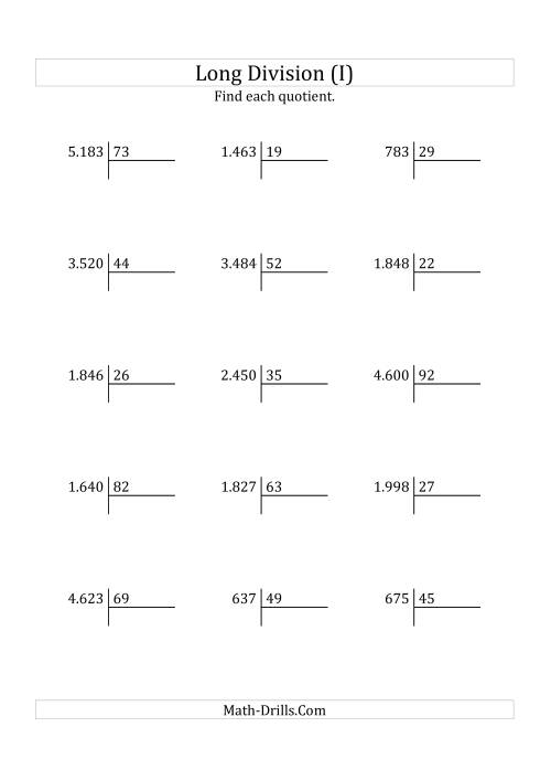 The European Long Division with a 2-Digit Divisor and a 2-Digit Quotient with No Remainders (I) Math Worksheet