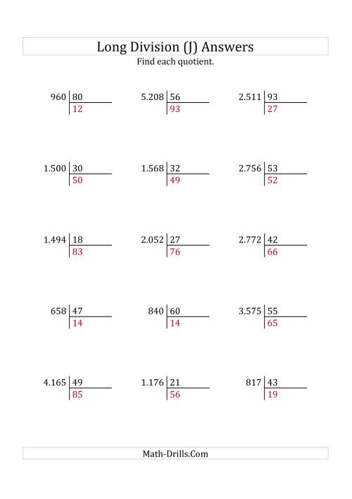 The European Long Division with a 2-Digit Divisor and a 2-Digit Quotient with No Remainders (J) Math Worksheet Page 2