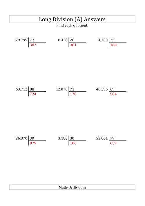 The European Long Division with a 2-Digit Divisor and a 3-Digit Quotient with No Remainders (A) Math Worksheet Page 2