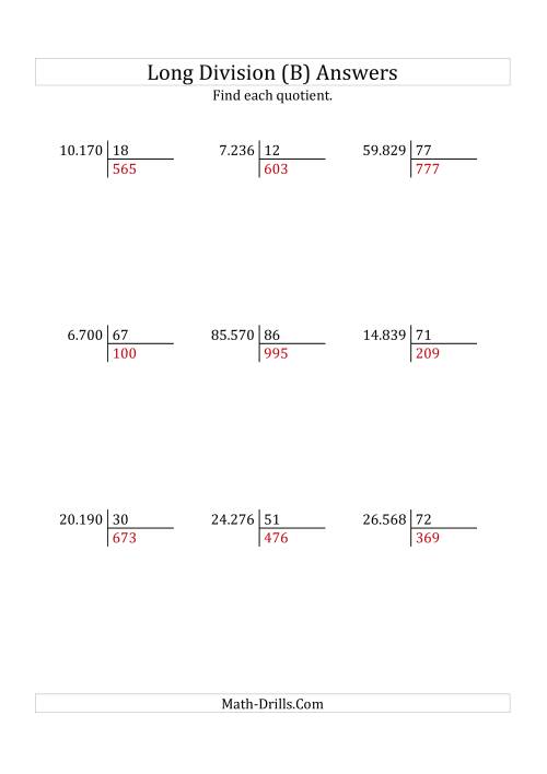 The European Long Division with a 2-Digit Divisor and a 3-Digit Quotient with No Remainders (B) Math Worksheet Page 2