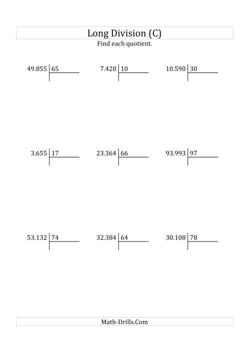 The European Long Division with a 2-Digit Divisor and a 3-Digit Quotient with No Remainders (C) Math Worksheet