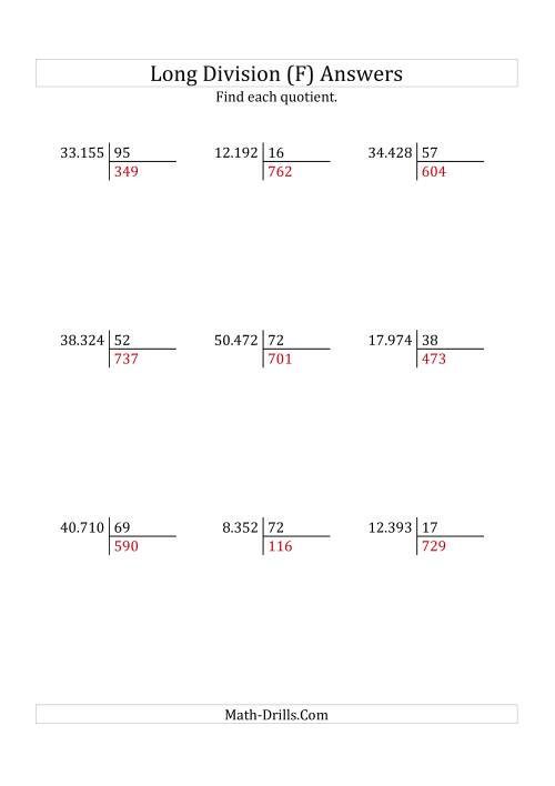 The European Long Division with a 2-Digit Divisor and a 3-Digit Quotient with No Remainders (F) Math Worksheet Page 2