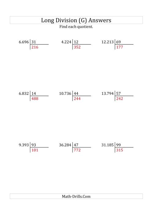 The European Long Division with a 2-Digit Divisor and a 3-Digit Quotient with No Remainders (G) Math Worksheet Page 2