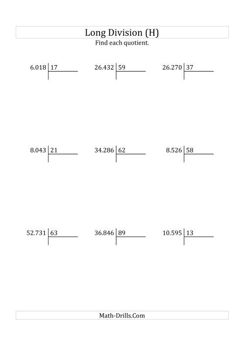 The European Long Division with a 2-Digit Divisor and a 3-Digit Quotient with No Remainders (H) Math Worksheet