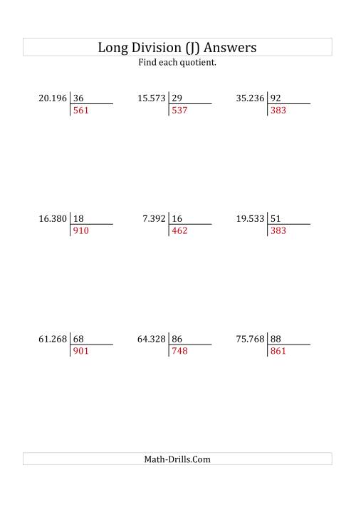The European Long Division with a 2-Digit Divisor and a 3-Digit Quotient with No Remainders (J) Math Worksheet Page 2