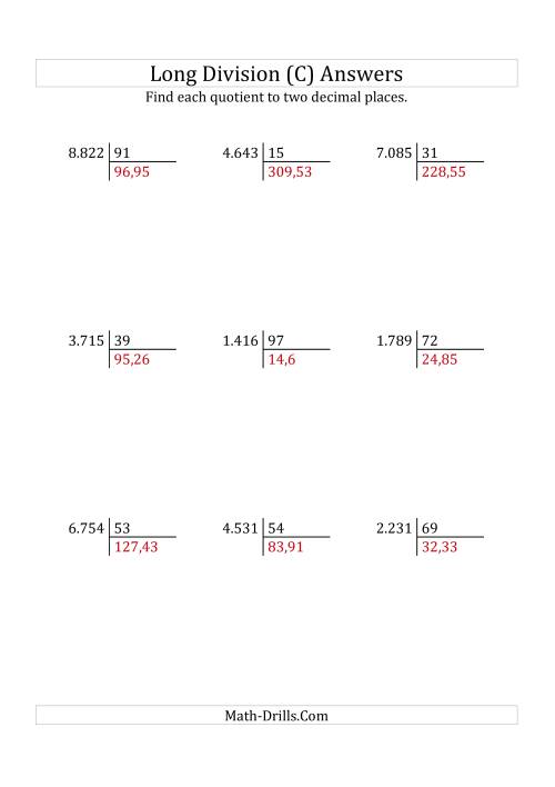 The European Long Division with a 2-Digit Divisor and a 4-Digit Dividend with Decimal Quotients (C) Math Worksheet Page 2