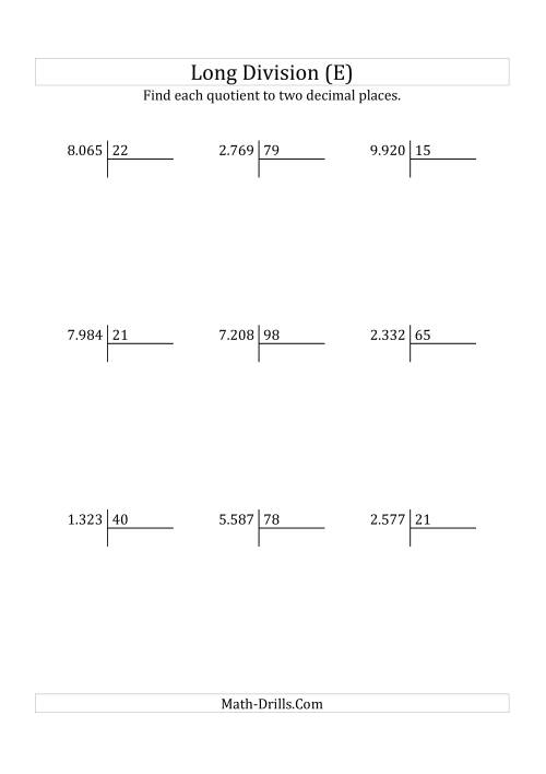 The European Long Division with a 2-Digit Divisor and a 4-Digit Dividend with Decimal Quotients (E) Math Worksheet