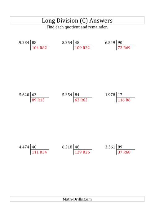 The European Long Division with a 2-Digit Divisor and a 4-Digit Dividend with Remainders (C) Math Worksheet Page 2