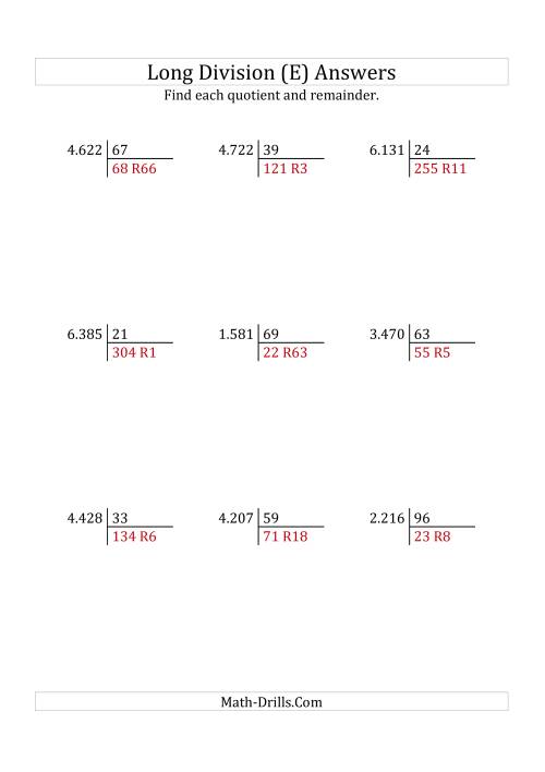 The European Long Division with a 2-Digit Divisor and a 4-Digit Dividend with Remainders (E) Math Worksheet Page 2