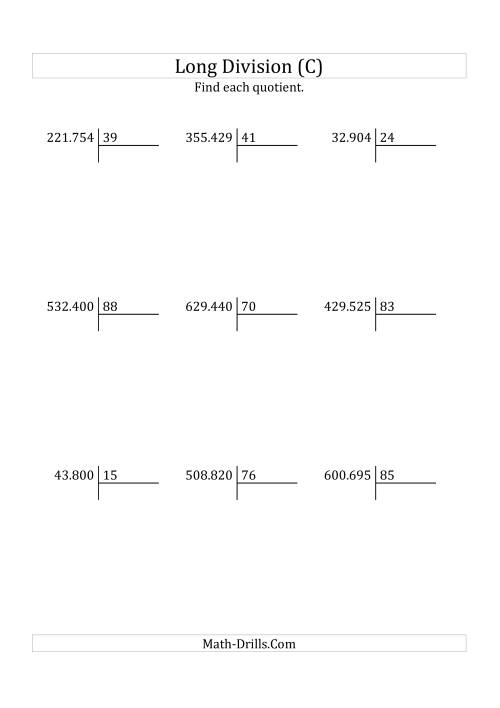The European Long Division with a 2-Digit Divisor and a 4-Digit Quotient with No Remainders (C) Math Worksheet