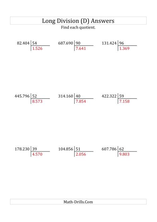 The European Long Division with a 2-Digit Divisor and a 4-Digit Quotient with No Remainders (D) Math Worksheet Page 2