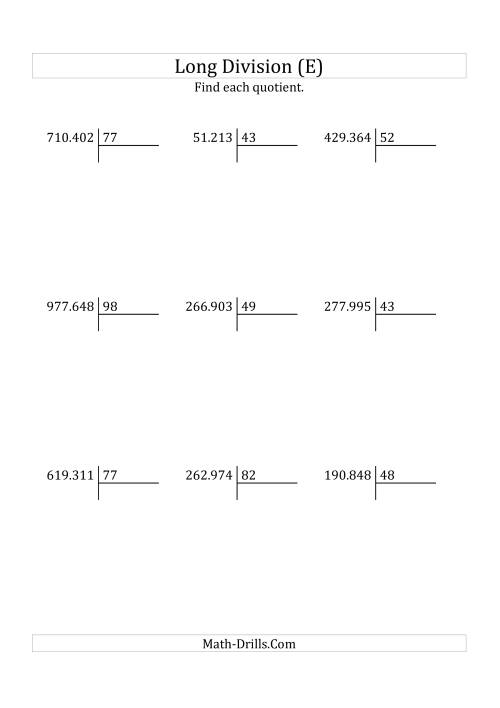 The European Long Division with a 2-Digit Divisor and a 4-Digit Quotient with No Remainders (E) Math Worksheet