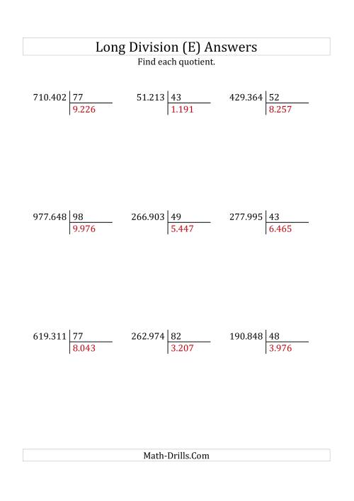 The European Long Division with a 2-Digit Divisor and a 4-Digit Quotient with No Remainders (E) Math Worksheet Page 2