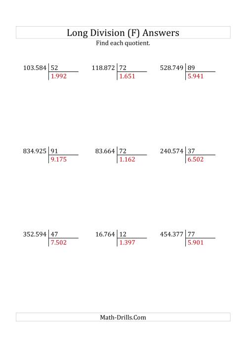 The European Long Division with a 2-Digit Divisor and a 4-Digit Quotient with No Remainders (F) Math Worksheet Page 2